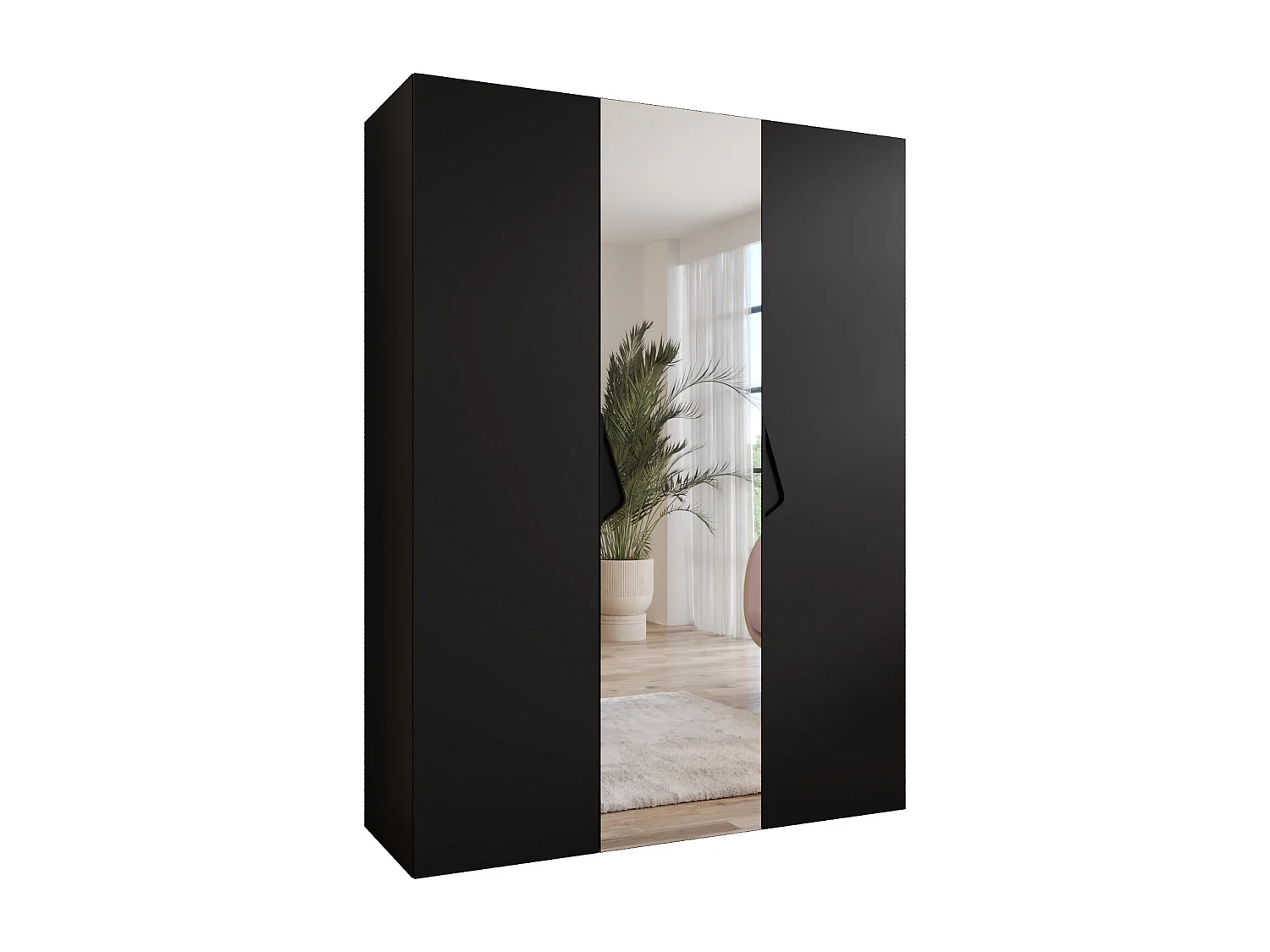 Armoire à portes battantes Sandi 2 150 / 202 / 52 (Noir + poignées: Noir)