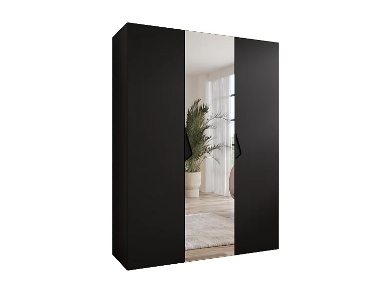 Armoire à portes battantes Sandi 2 150 / 202 / 52 (Noir + poignées: Noir)