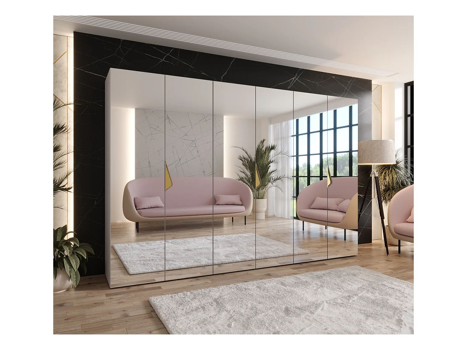 Armoire à portes battantes Sandi 3 300 (100x3) / 202 / 52 (Cachemire + poignées: Gold)