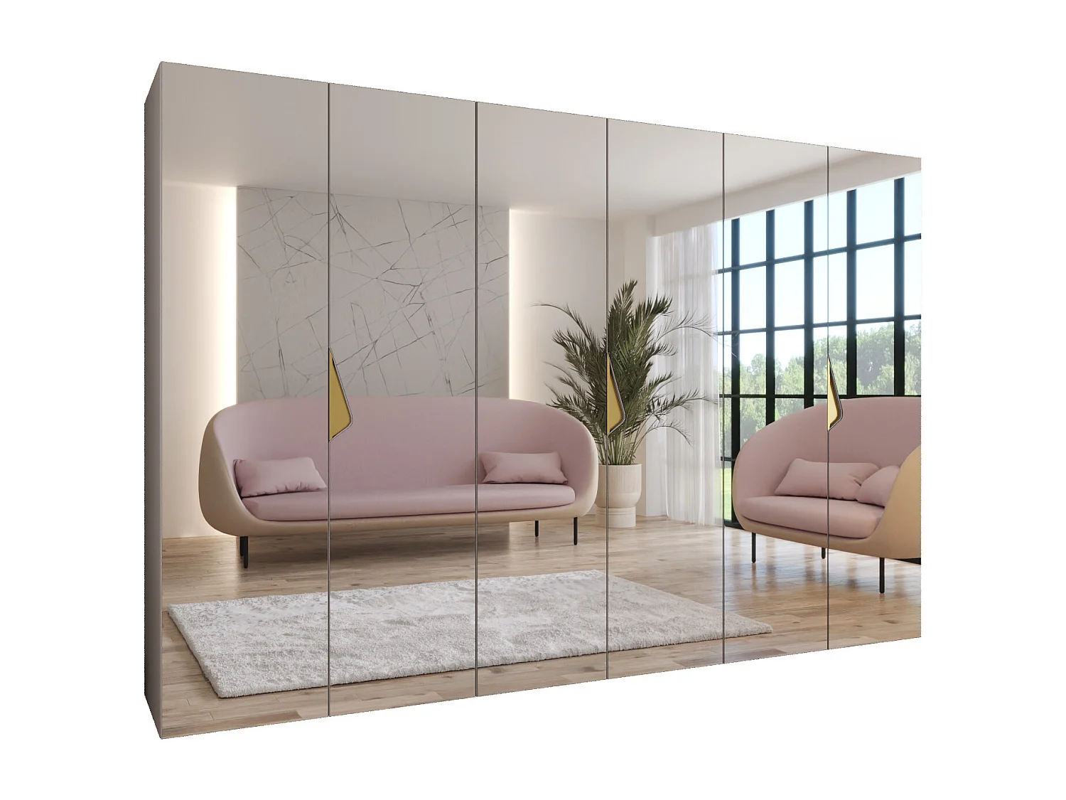 Armoire à portes battantes Sandi 3 300 (100x3) / 202 / 52 (Cachemire + poignées: Gold)