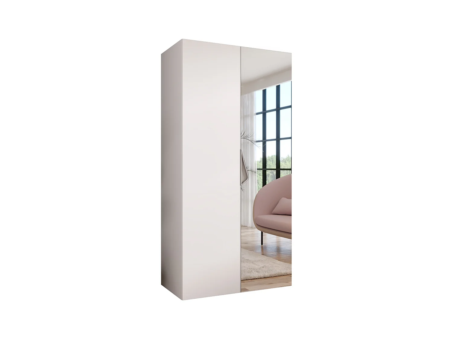 Drehtürenschrank Sandi 2 100 / 202 / 52 (Weiß + Griffe: Kaschmir)