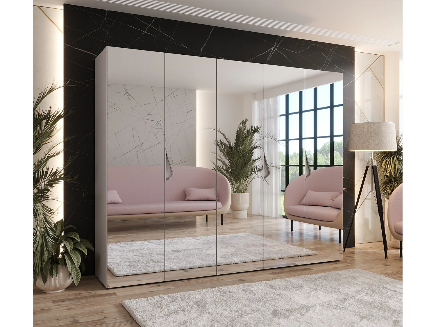 Armoire à portes battantes Sandi 3 250 / 202 / 52 (Cachemire + poignées: Cachemire)