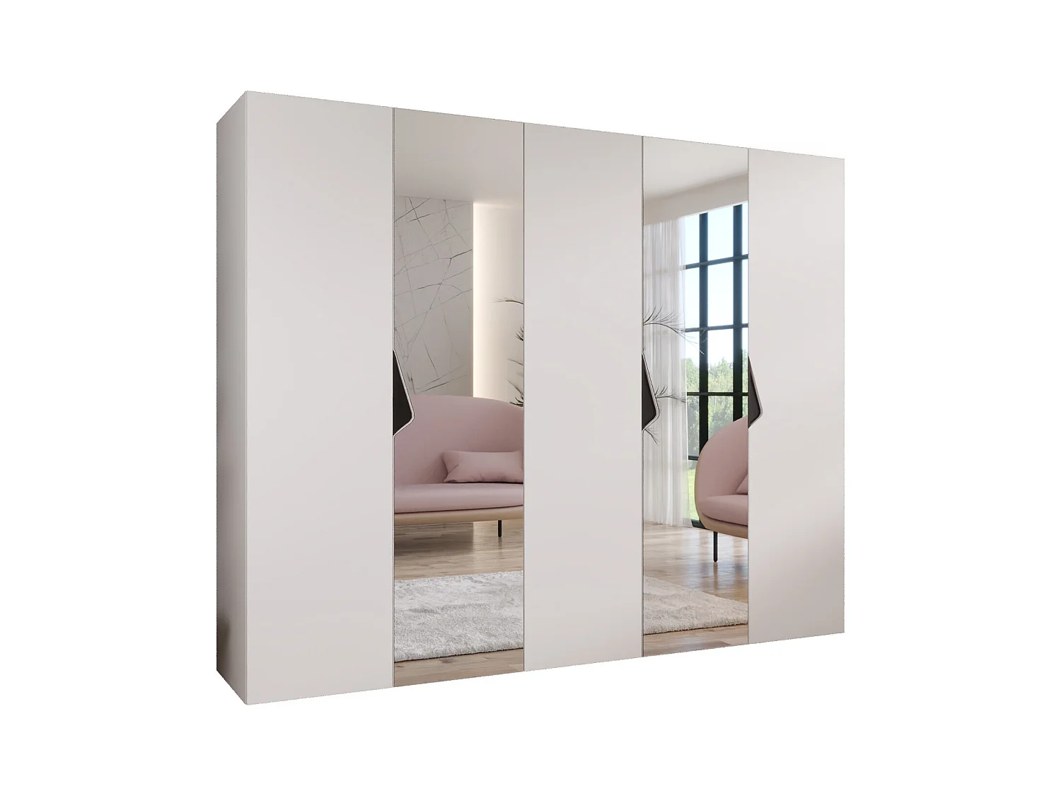 Drehtürenschrank Sandi 2 250 / 202 / 52 (Weiß + Griffe: Schwarz)