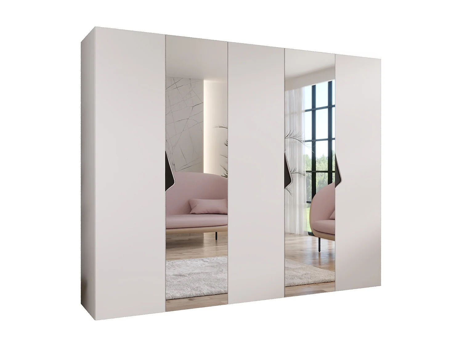 Armoire à portes battantes Sandi 2 250 / 202 / 52 (Blanc + poignées: Noir)