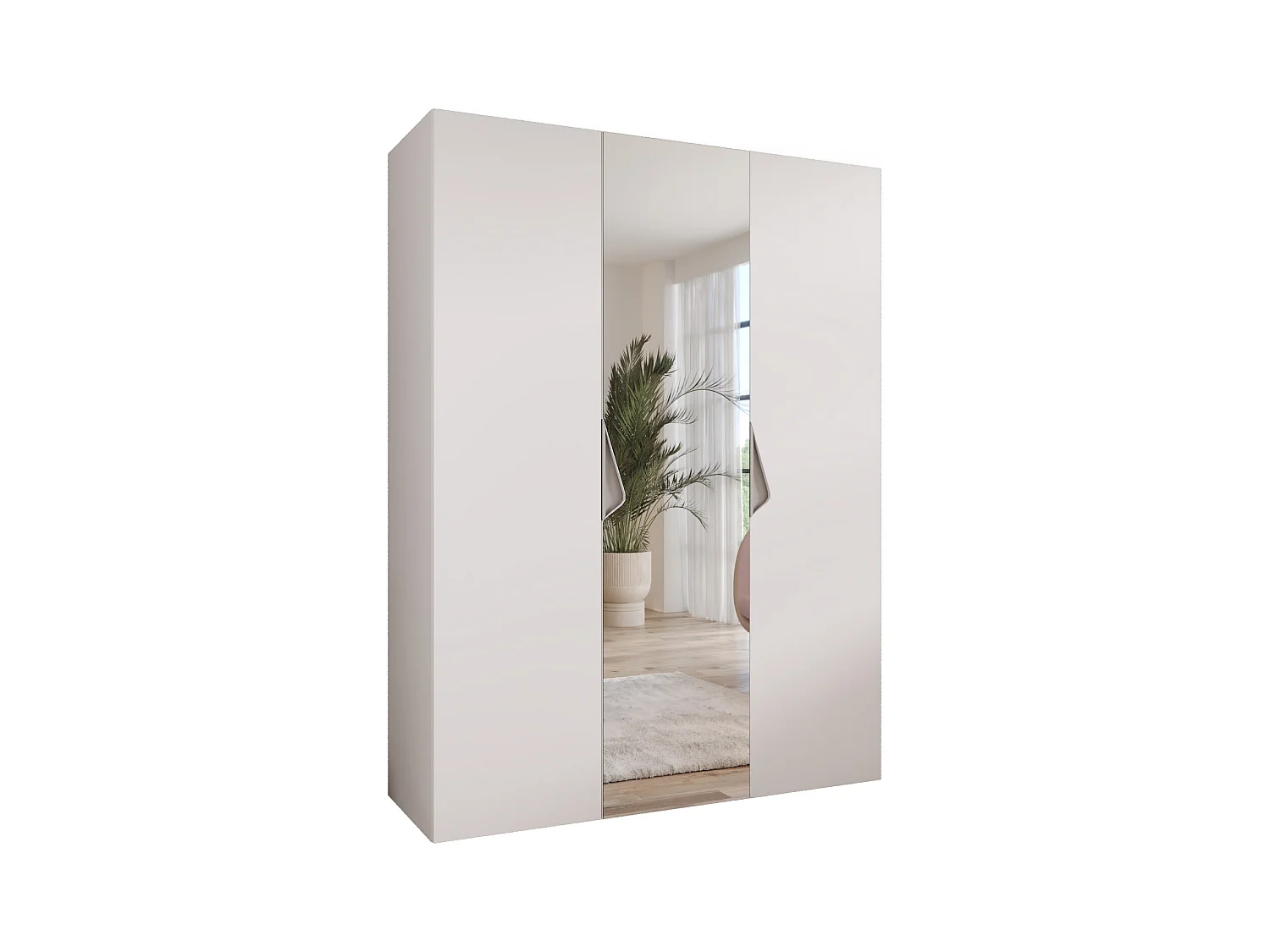 Armoire à portes battantes Sandi 2 150 / 202 / 52 (Blanc + poignées: Cachemire)