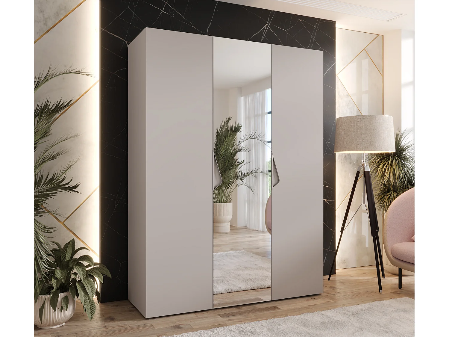 Armoire à portes battantes Sandi 2 150 / 202 / 52 (Cachemire + poignées: Cachemire)