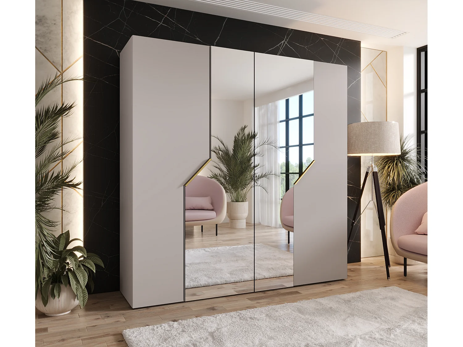 Armoire à portes battantes Andrew 2 200 / 202 / 52 (Cachemire + poignées: Gold)