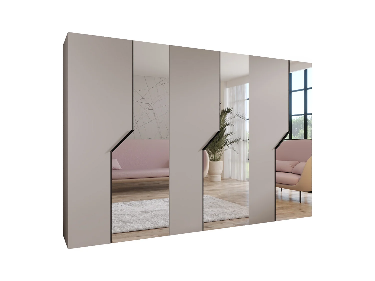 Drehtürenschrank Andrew 2 300 / 202 / 52 (Kaschmir + Griffe: Schwarz)