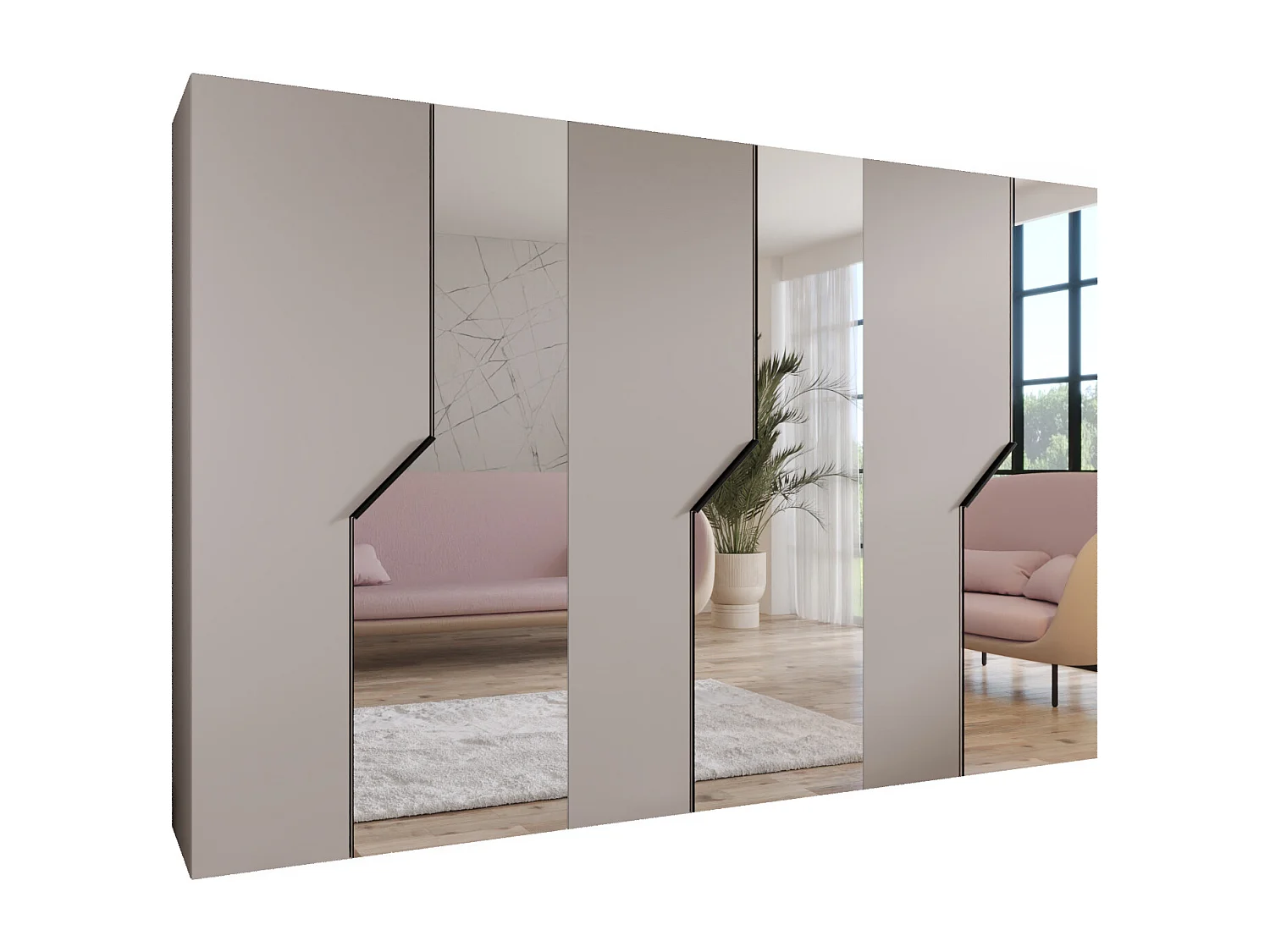 Drehtürenschrank Andrew 2 300 / 202 / 52 (Kaschmir + Griffe: Schwarz)