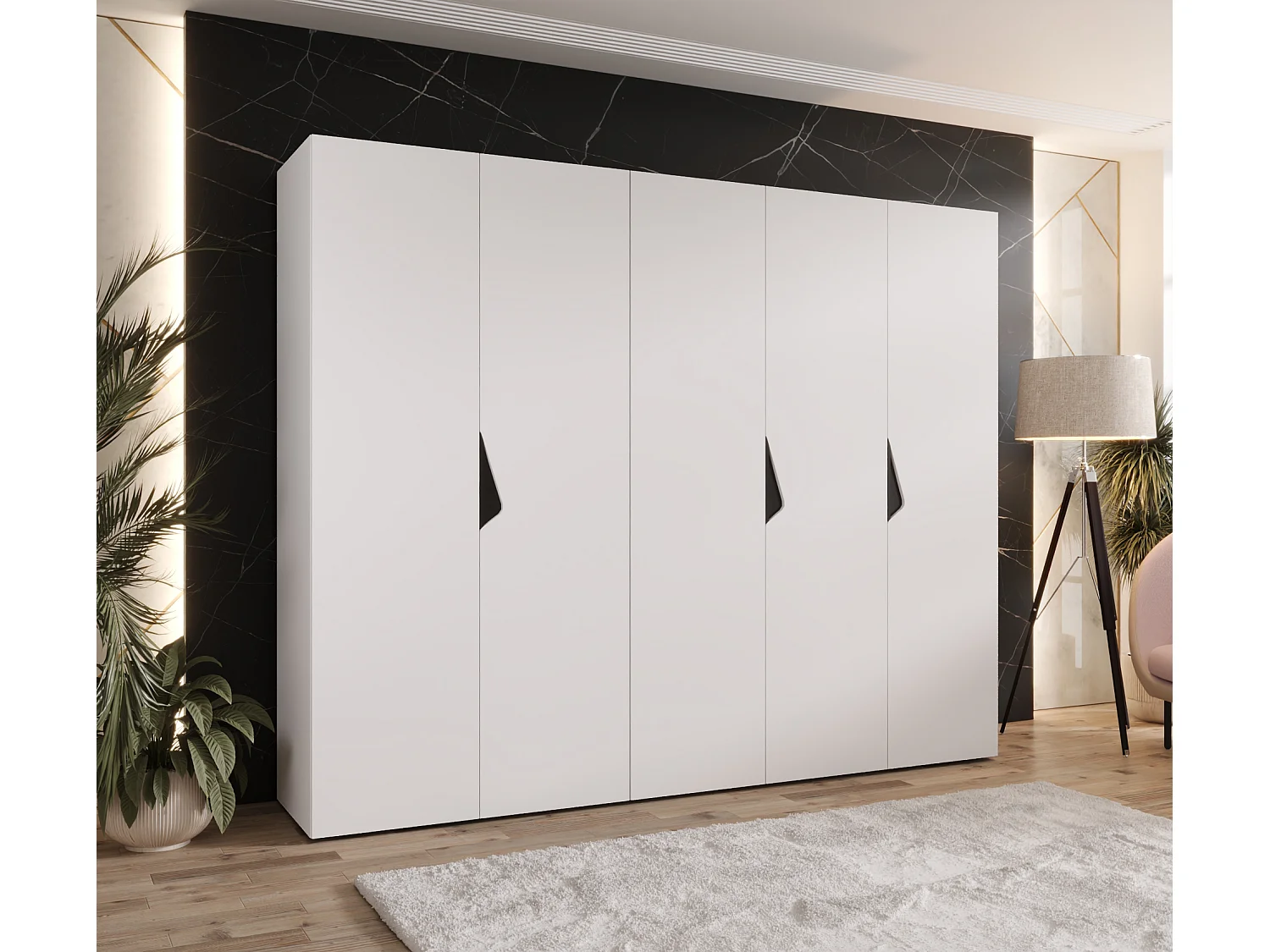 Armoire à portes battantes Sandi 1 250 / 202 / 52 (Blanc + poignées: Noir)