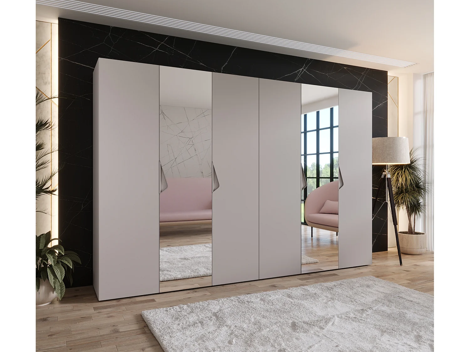 Armoire à portes battantes Sandi 2 300 (150x2) / 202 / 52 (Cachemire + poignées: Cachemire)