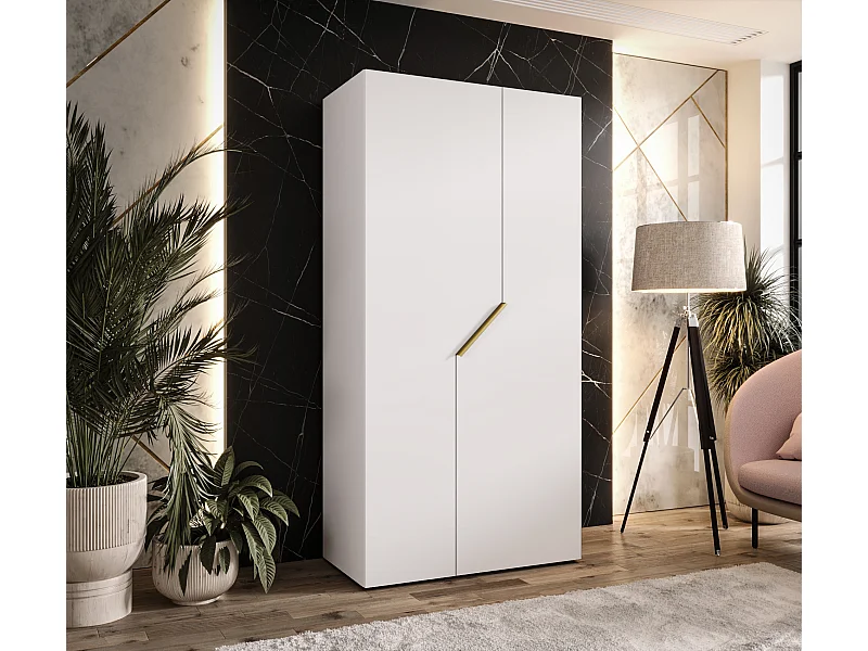 Armoire à portes battantes Andrew 1 100 / 202 / 52 (Blanc + poignées: Gold)