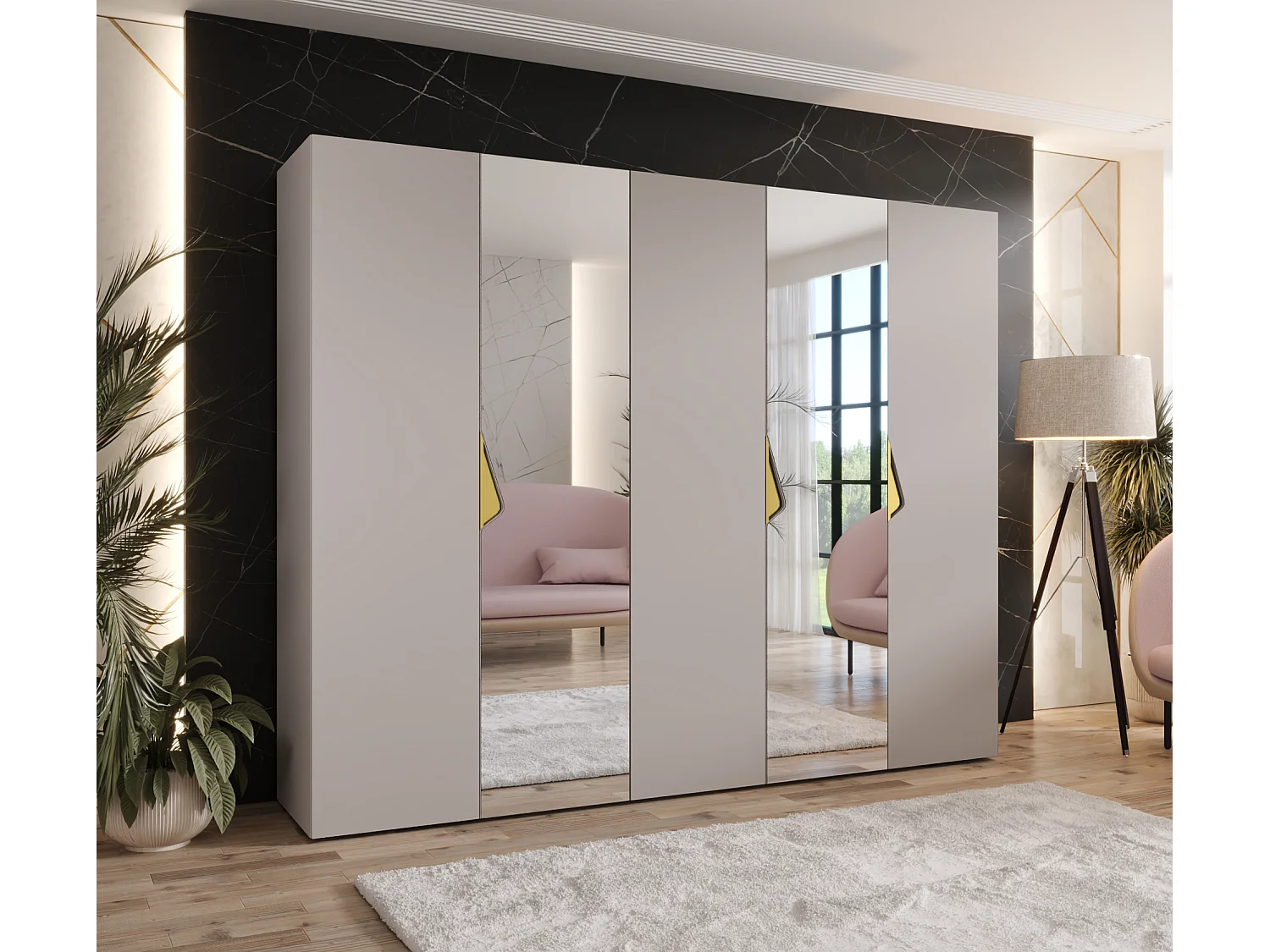 Armoire à portes battantes Sandi 2 250 / 202 / 52 (Cachemire + poignées: Gold)