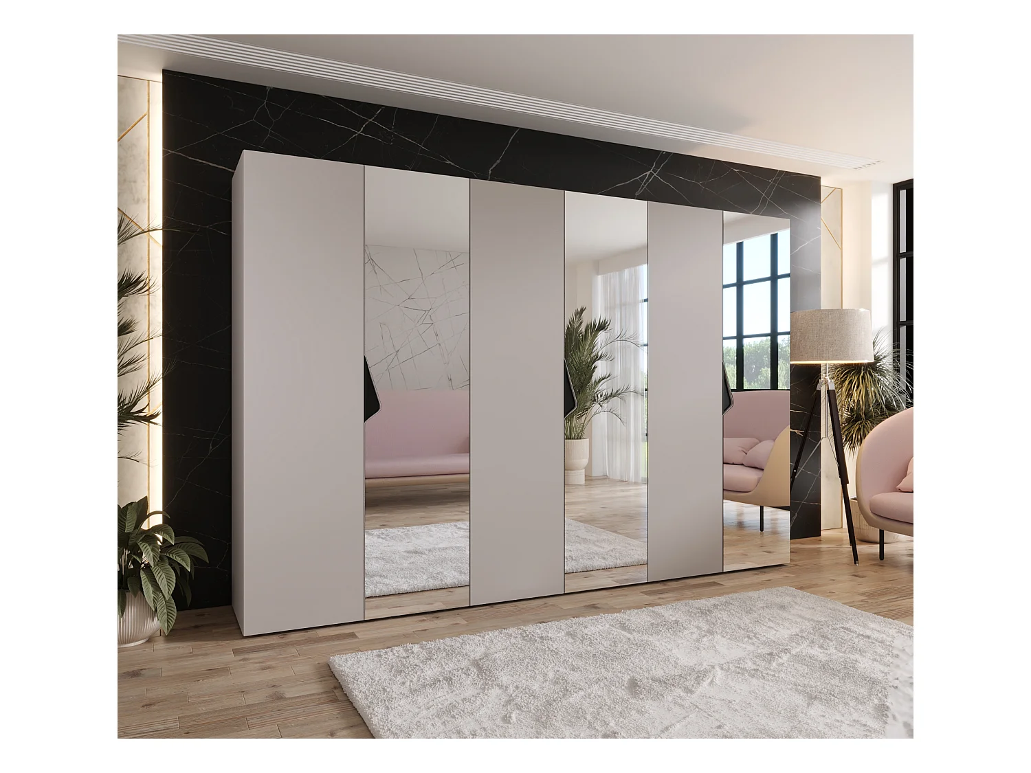 Armoire à portes battantes Sandi 2 300 (100x3) / 202 / 52 (Cachemire + poignées: Noir)