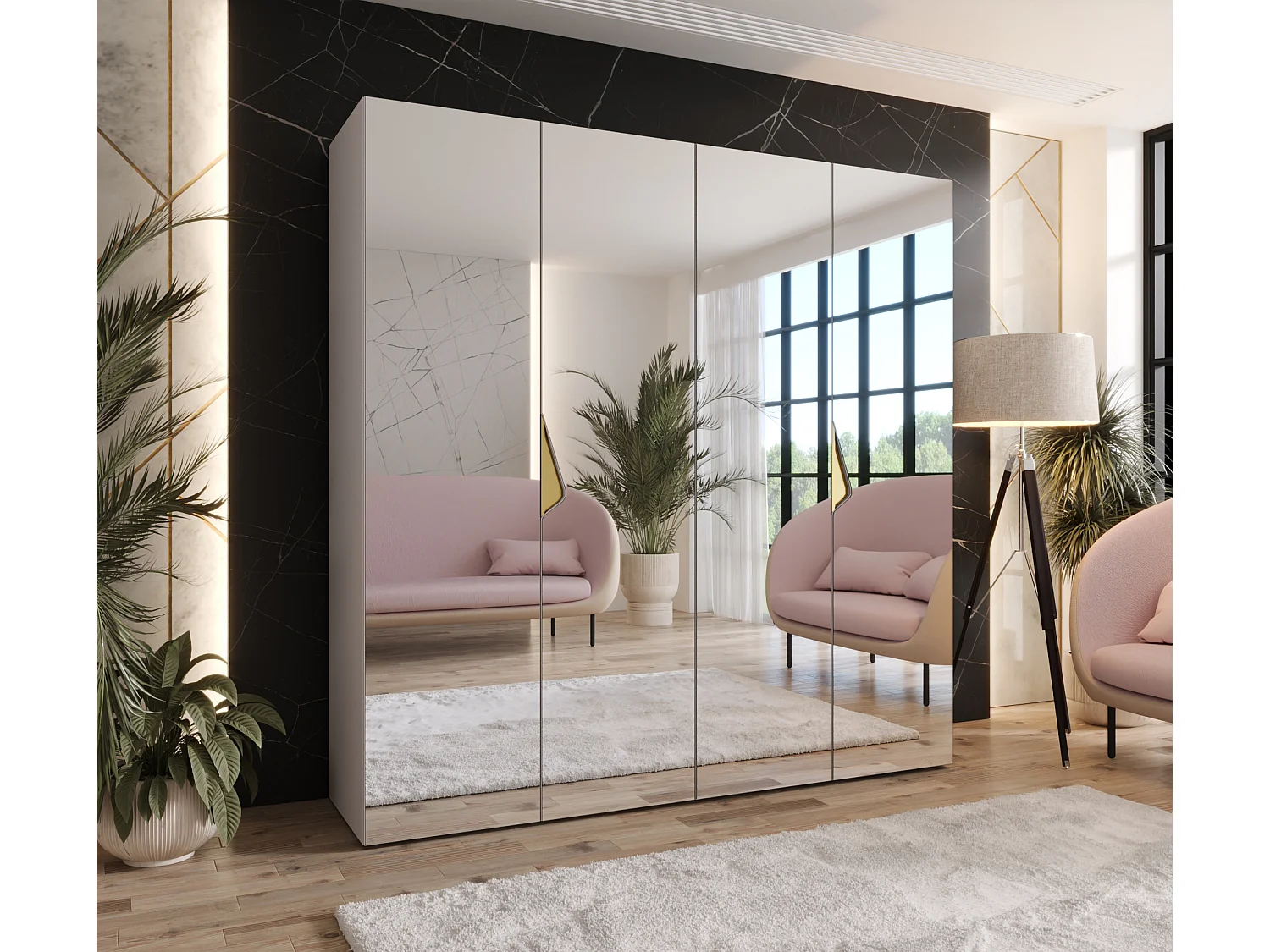 Armoire à portes battantes Sandi 3 200 / 202 / 52 (Cachemire + poignées: Gold)