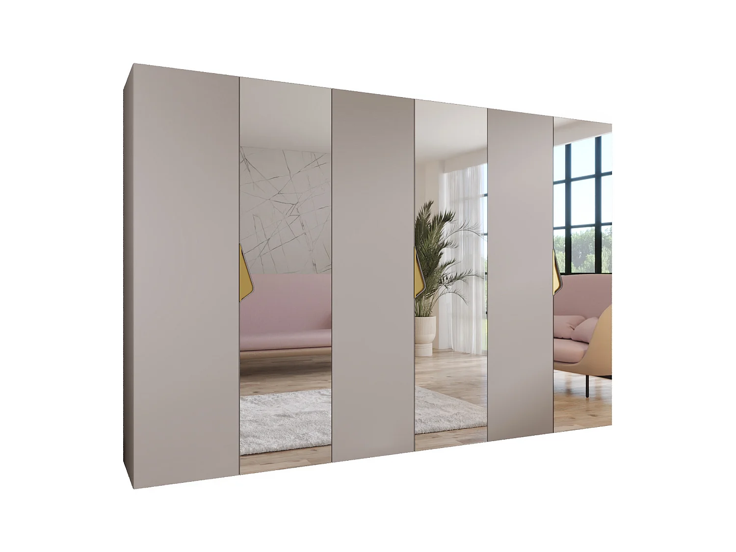 Drehtürenschrank Sandi 2 300 (100x3) / 202 / 52 (Kaschmir + Griffe: Gold)