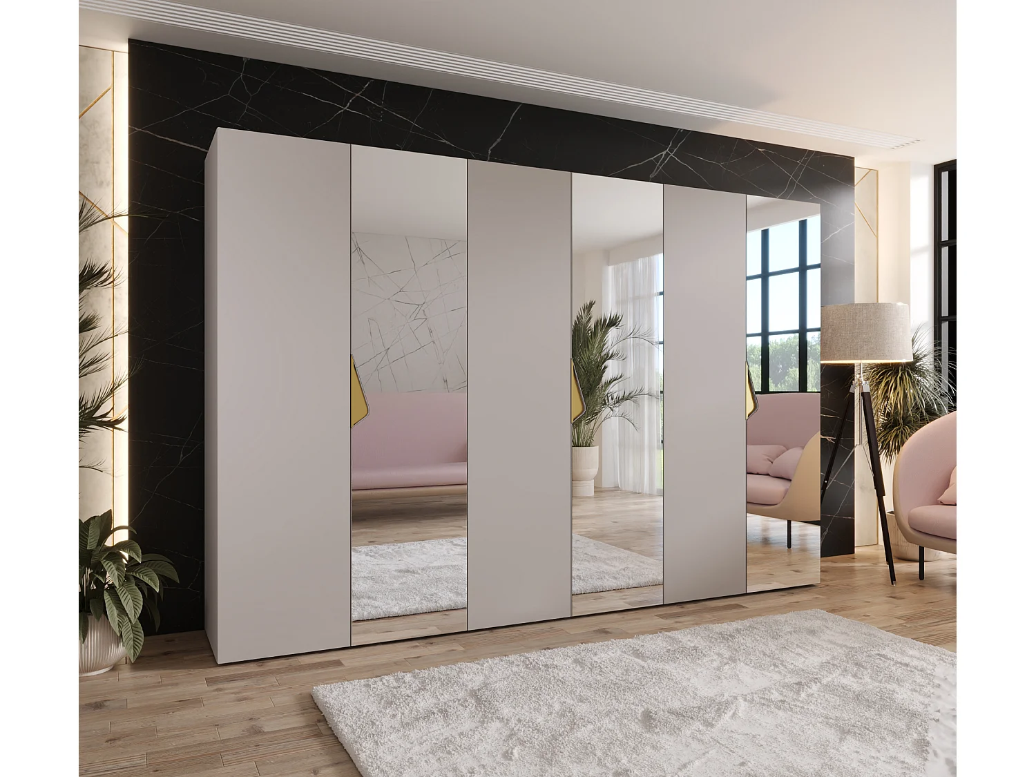 Armoire à portes battantes Sandi 2 300 (100x3) / 202 / 52 (Cachemire + poignées: Gold)