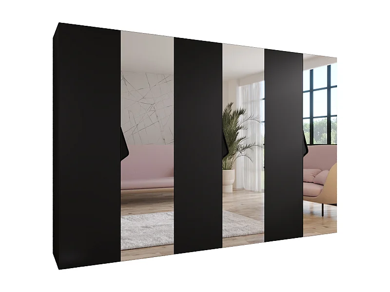 Armoire à portes battantes Sandi 2 300 (100x3) / 202 / 52 (Noir + poignées: Noir)