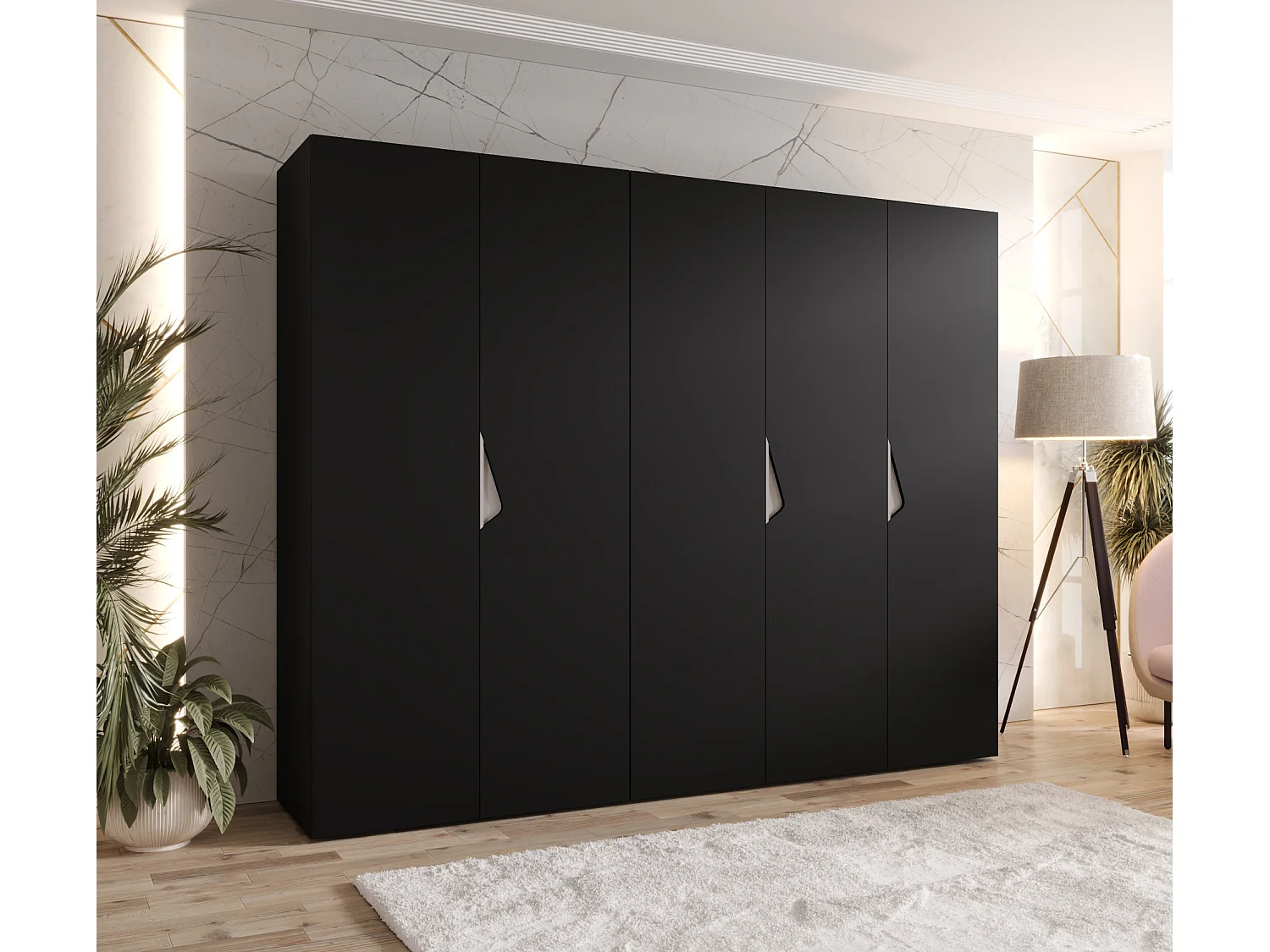 Draaideurkast Sandi 1 250 / 202 / 52 (Zwart + handgrepen: Kasjmier)