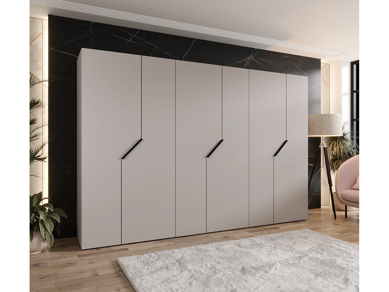 Armoire à portes battantes Andrew 1 300 / 202 / 52 (Cachemire + poignées: Noir)