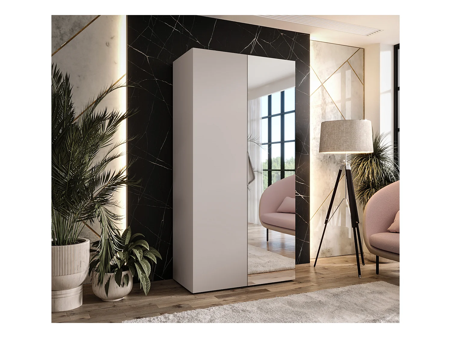 Armoire à portes battantes Sandi 2 100 / 202 / 52 (Cachemire + poignées: Cachemire)