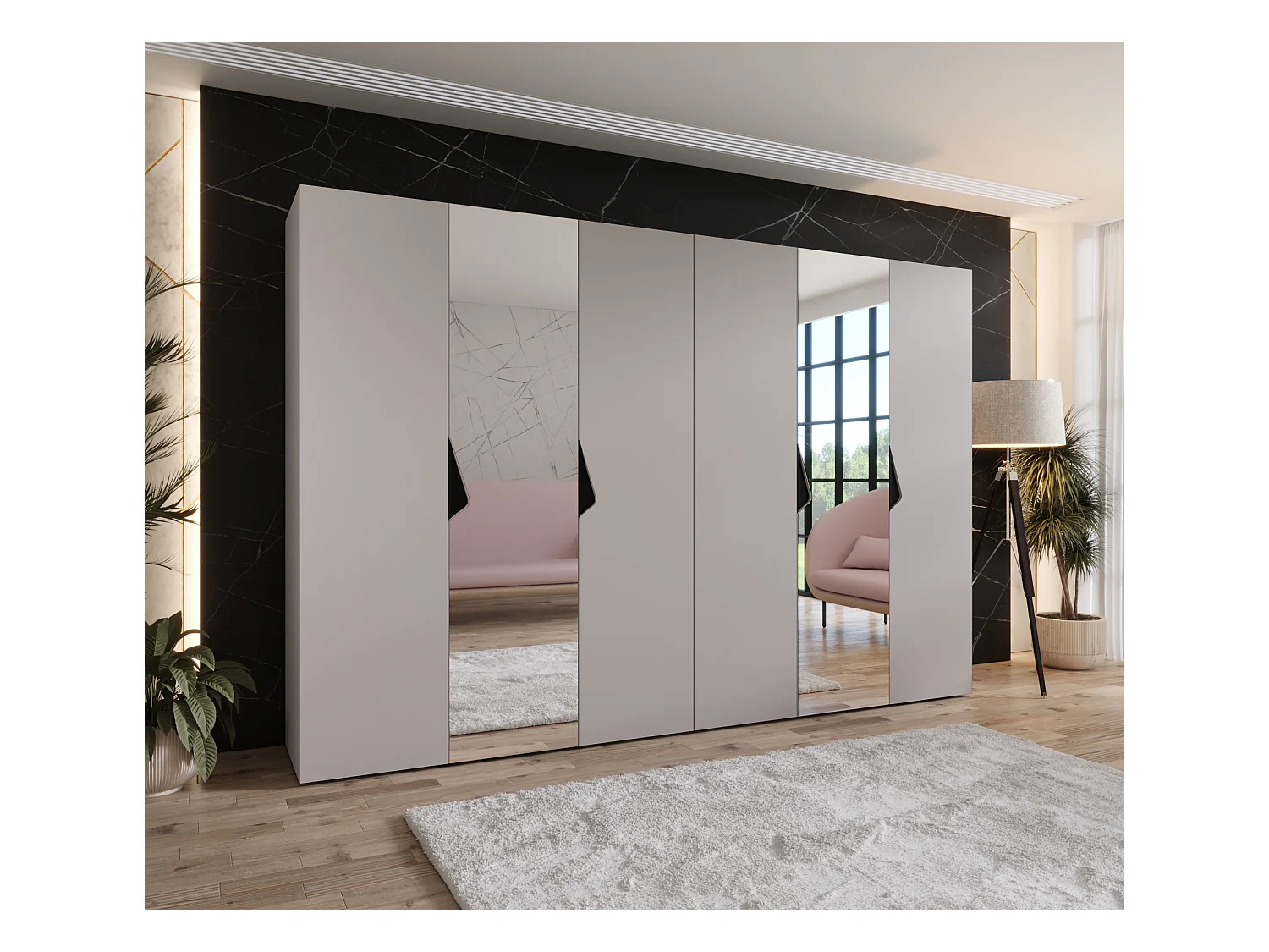 Armoire à portes battantes Sandi 2 300 (150x2) / 202 / 52 (Cachemire + poignées: Noir)