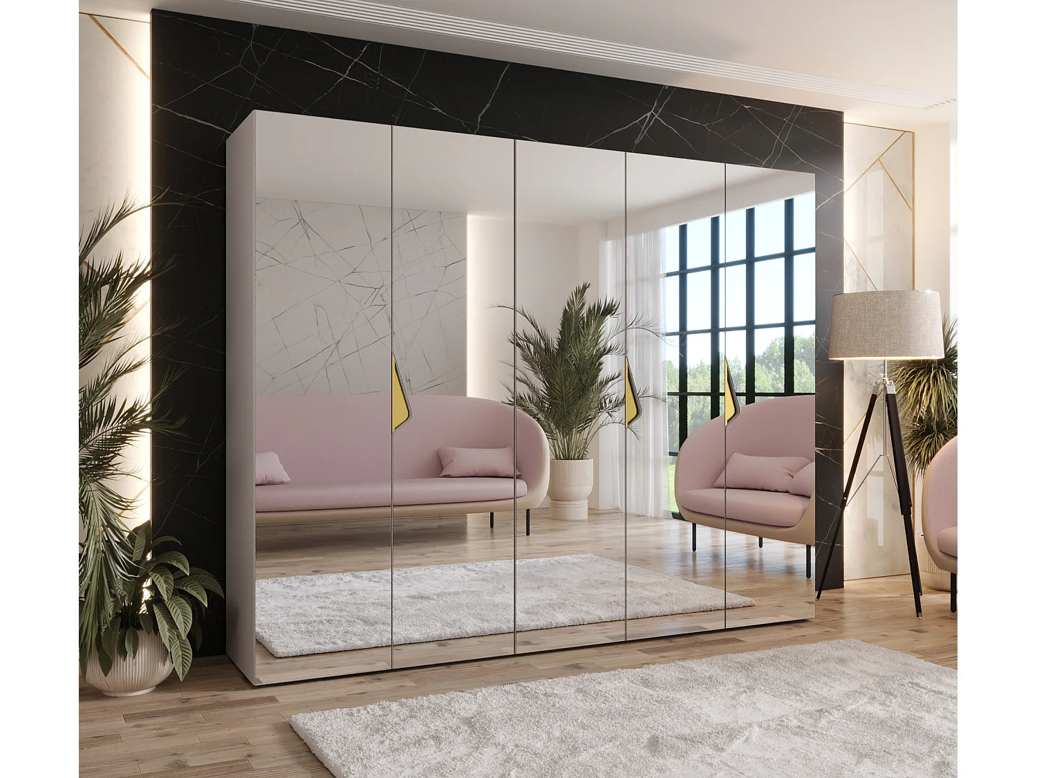 Armoire à portes battantes Sandi 3 250 / 202 / 52 (Cachemire + poignées: Gold)