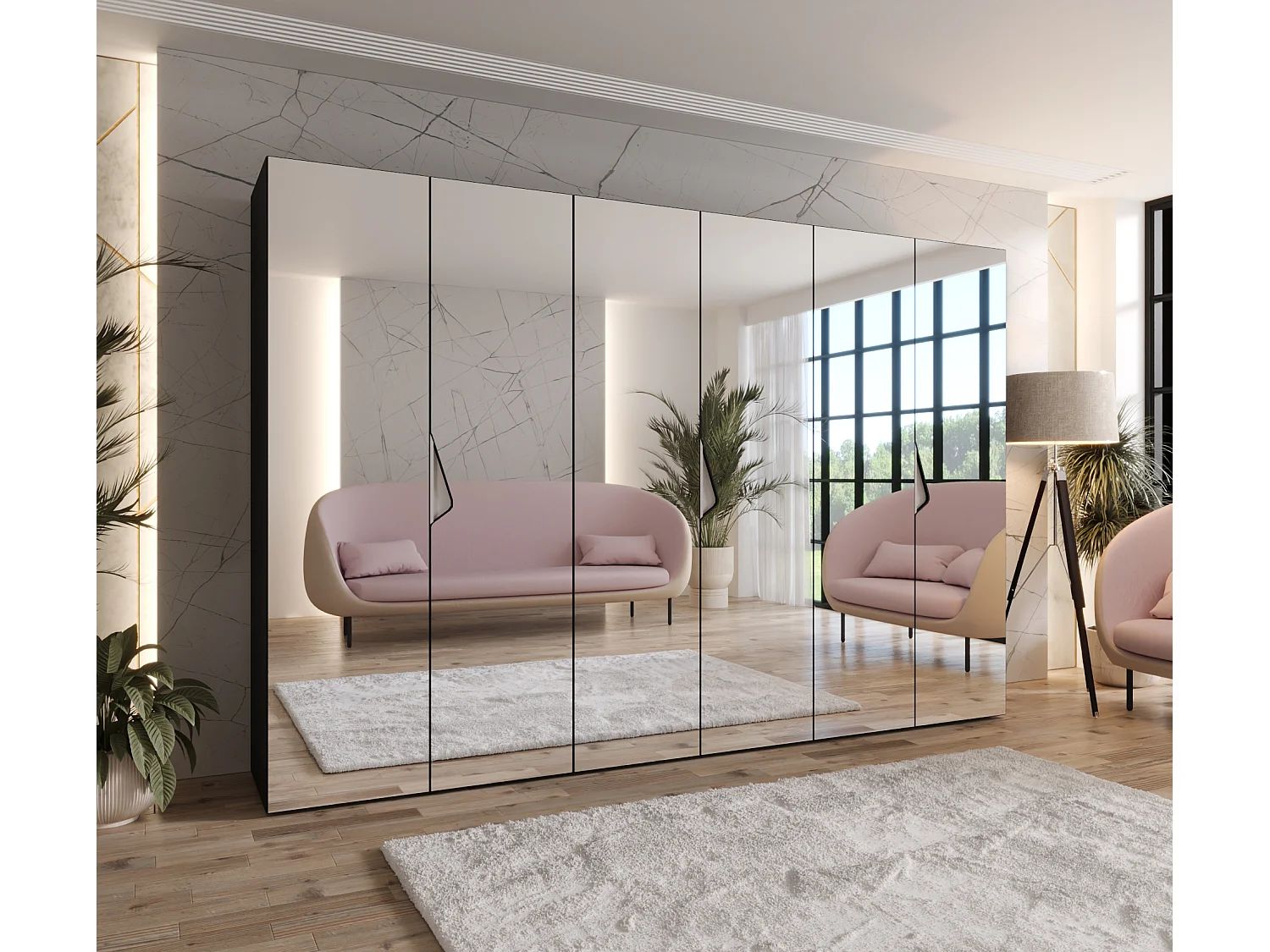 Armoire à portes battantes Sandi 3 300 (100x3) / 202 / 52 (Noir + poignées: Cachemire)