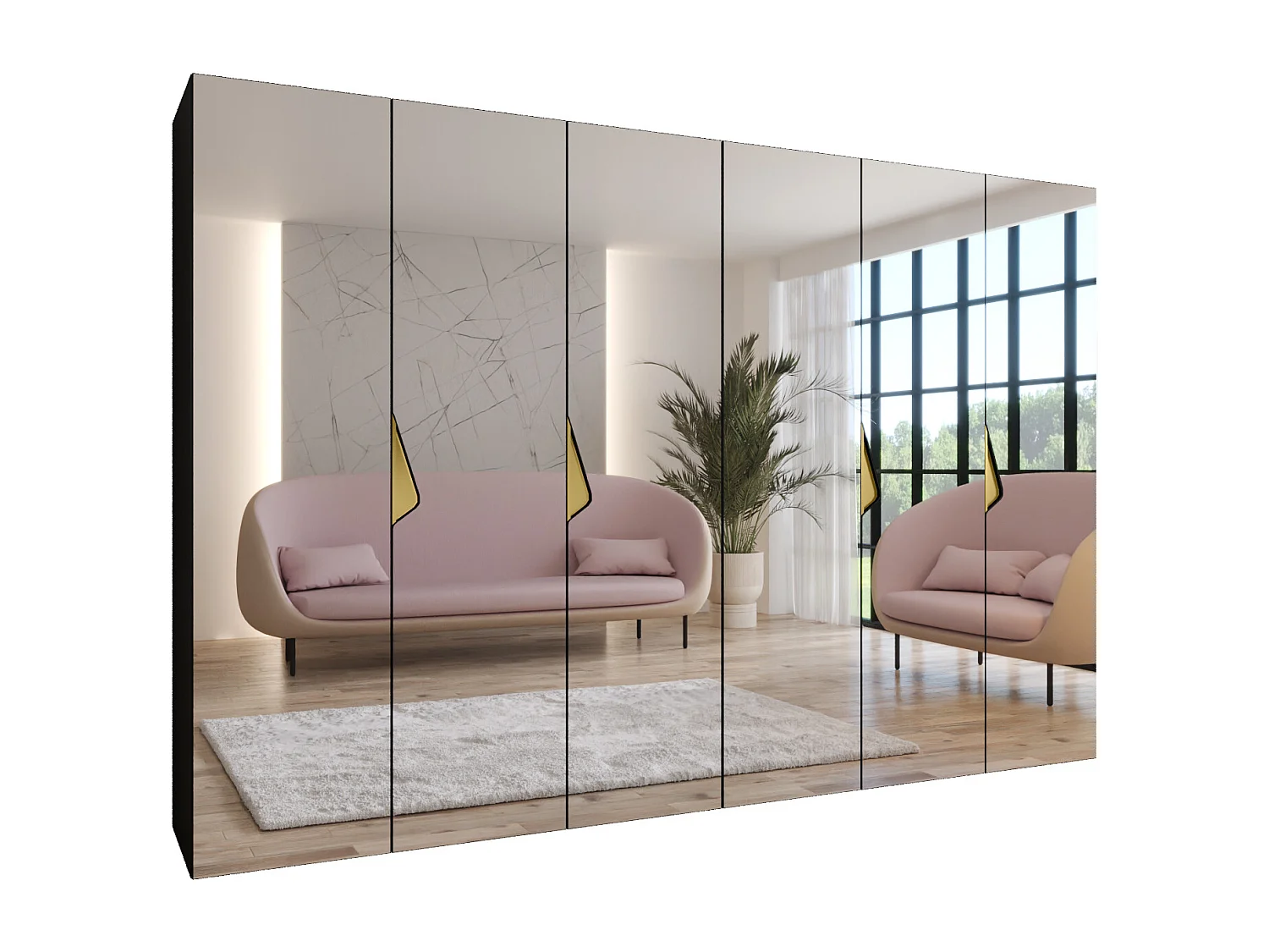 Armoire à portes battantes Sandi 3 300 (150x2) / 202 / 52 (Noir + poignées: Gold)