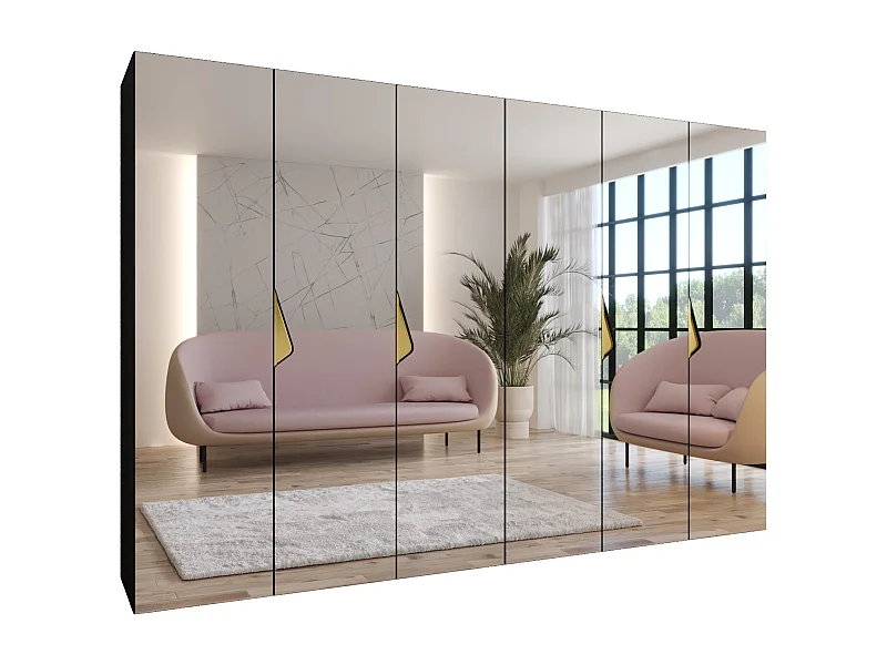 Drehtürenschrank Sandi 3 300 (150x2) / 202 / 52 (Schwarz + Griffe: Gold)