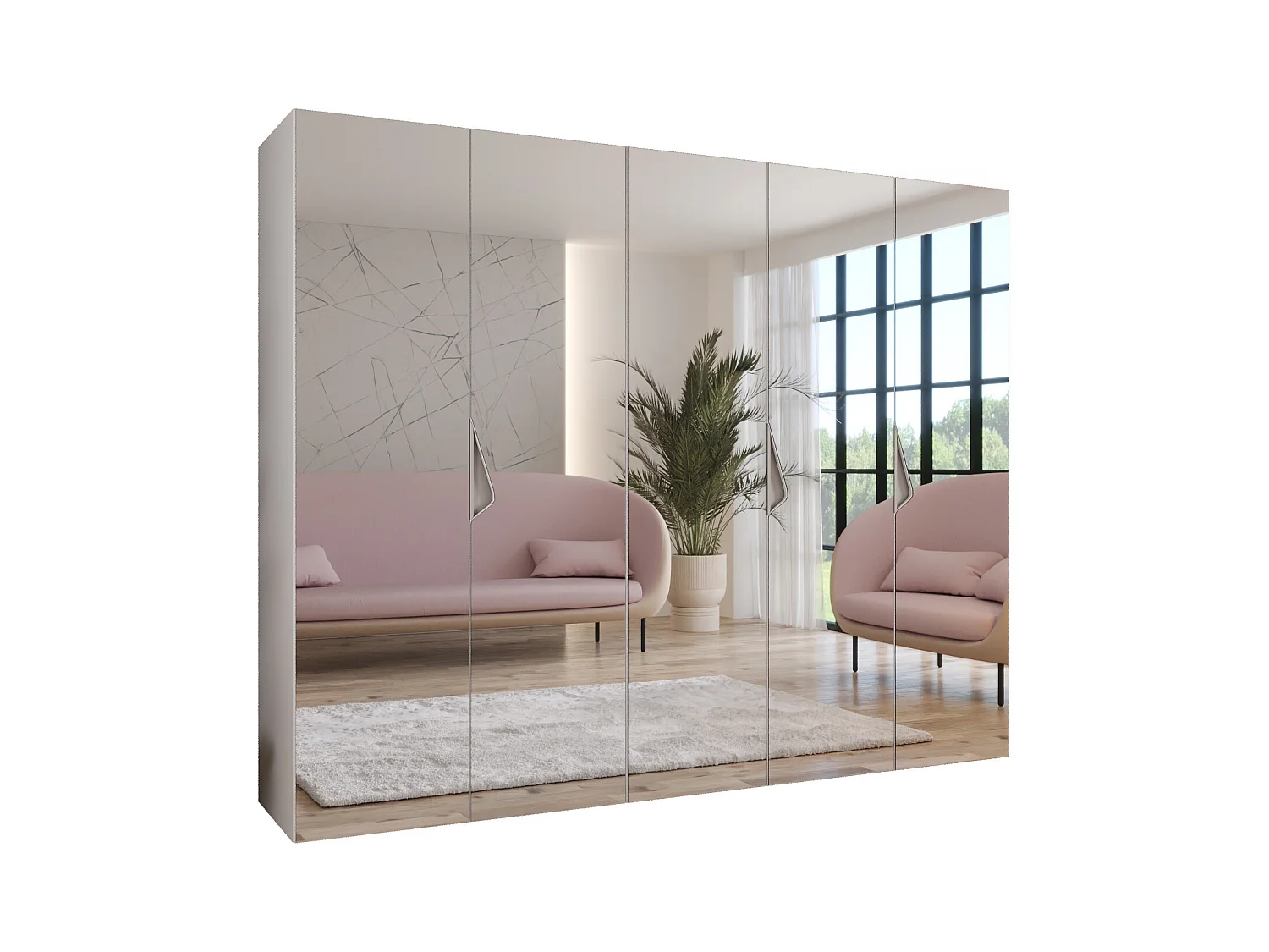 Armoire à portes battantes Sandi 3 250 / 202 / 52 (Blanc + poignées: Cachemire)