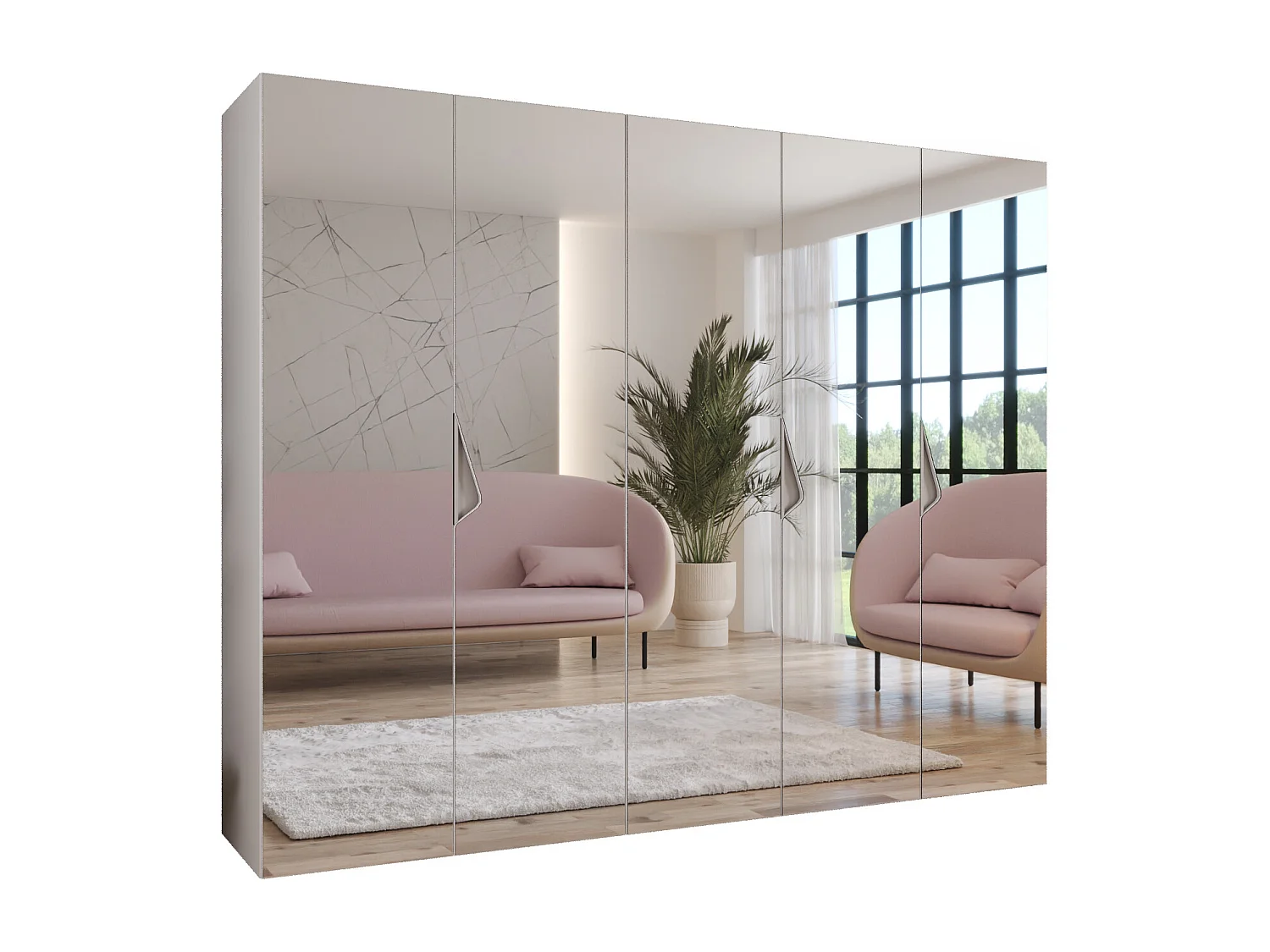 Armoire à portes battantes Sandi 3 250 / 202 / 52 (Blanc + poignées: Cachemire)