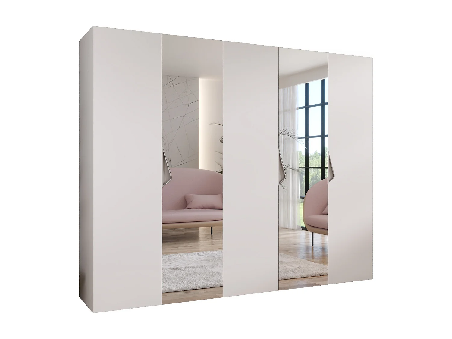 Armoire à portes battantes Sandi 2 250 / 202 / 52 (Blanc + poignées: Cachemire)