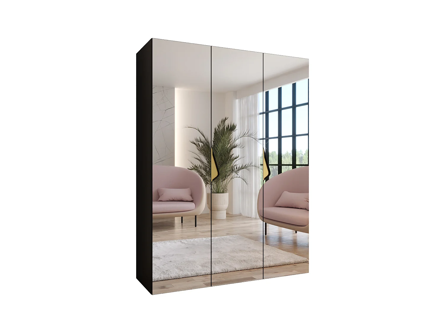 Drehtürenschrank Sandi 3 150 / 202 / 52 (Schwarz + Griffe: Gold)