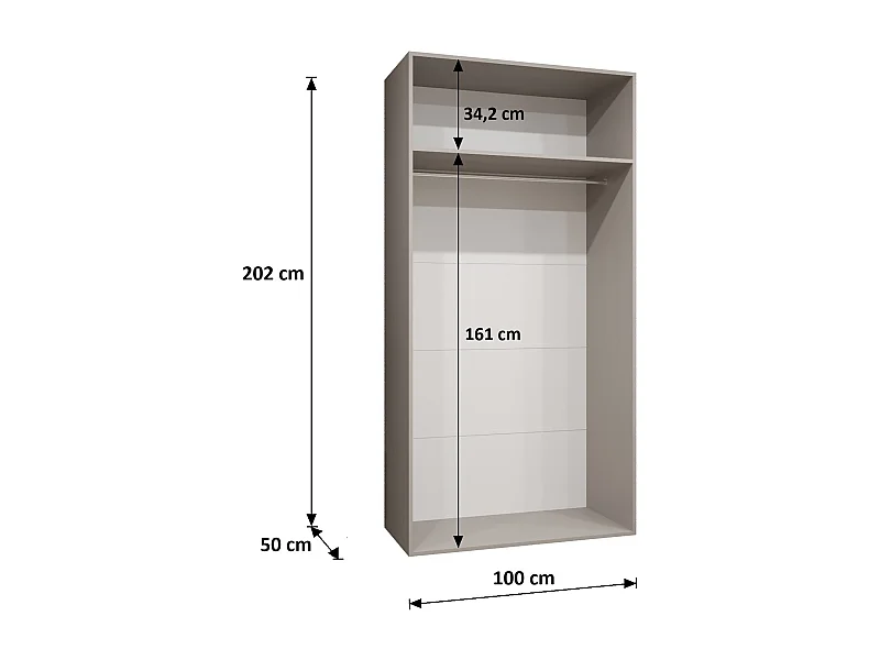 Armoire à portes battantes Andrew 2 100 / 202 / 52 (Blanc + poignées: Noir)