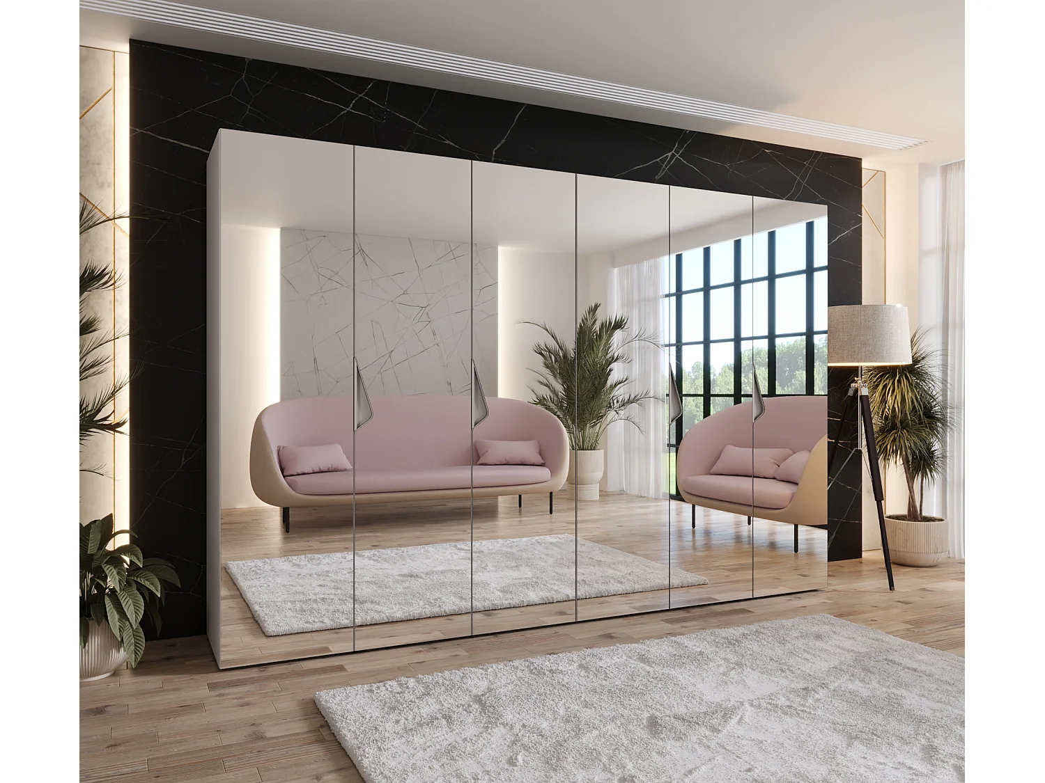 Armoire à portes battantes Sandi 3 300 (150x2) / 202 / 52 (Cachemire + poignées: Cachemire)