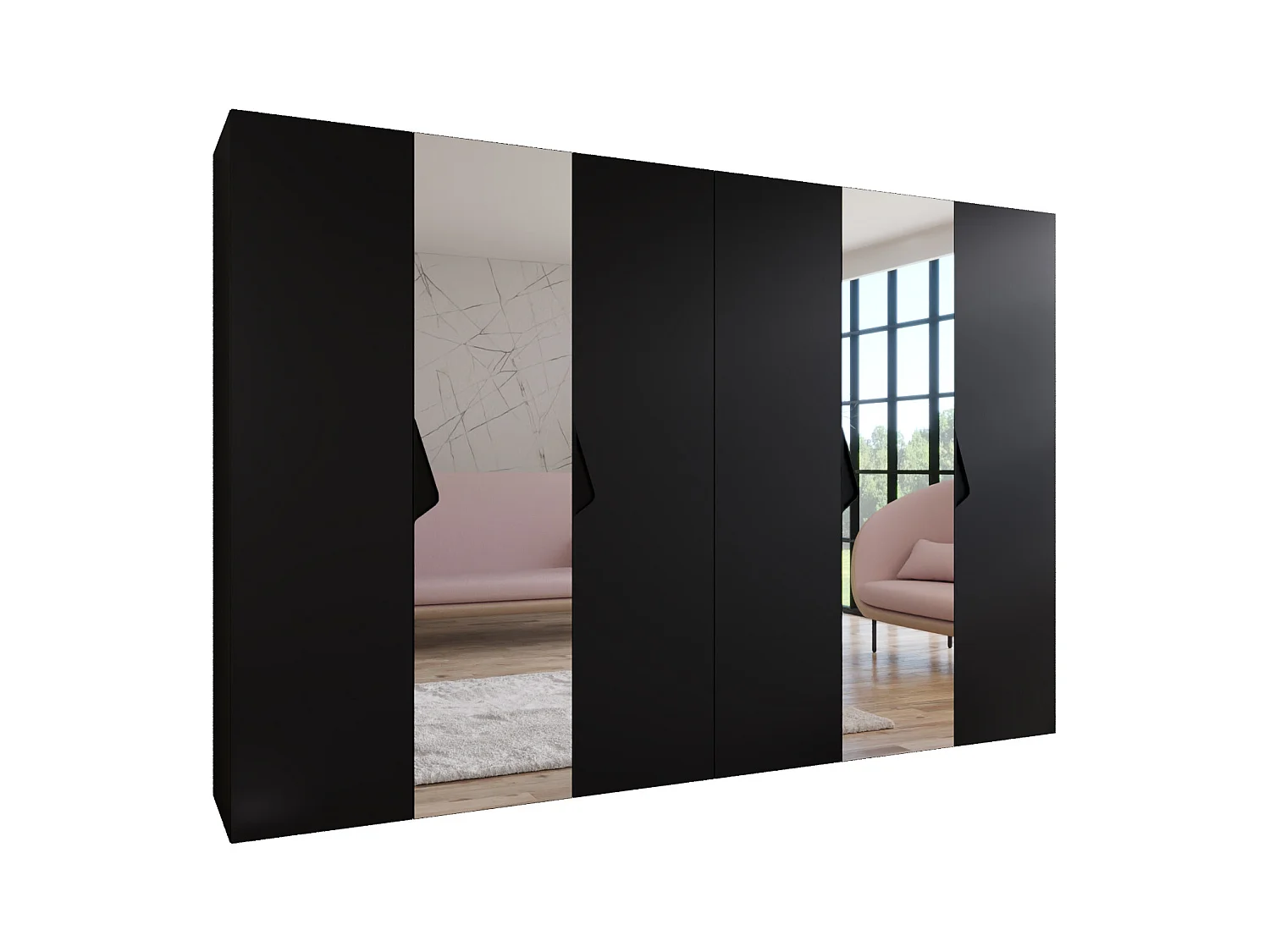 Armoire à portes battantes Sandi 2 300 (150x2) / 202 / 52 (Noir + poignées: Noir)