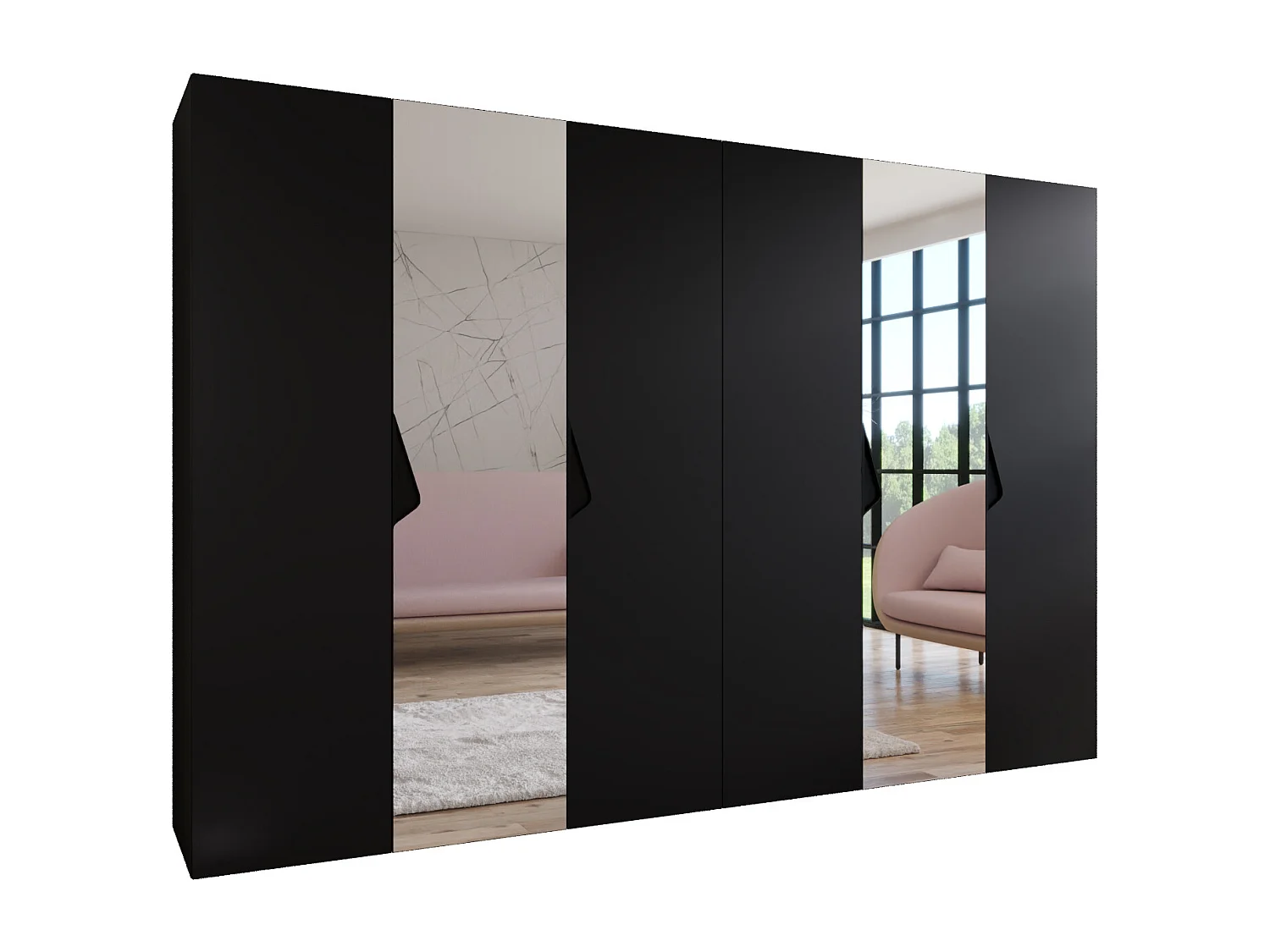 Armoire à portes battantes Sandi 2 300 (150x2) / 202 / 52 (Noir + poignées: Noir)