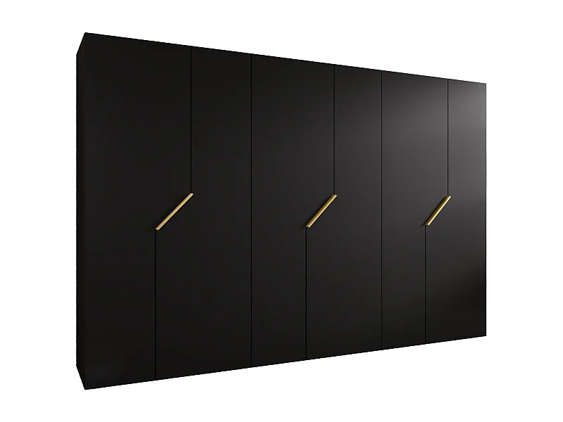Armoire à portes battantes Andrew 1 300 / 202 / 52 (Noir + poignées: Gold)