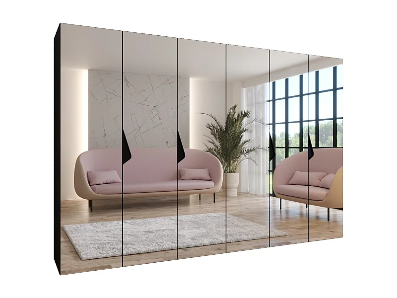 Armadio con ante a battente Sandi 3 300 (150x2) / 202 / 52 (Nero + Maniglie: Nero)