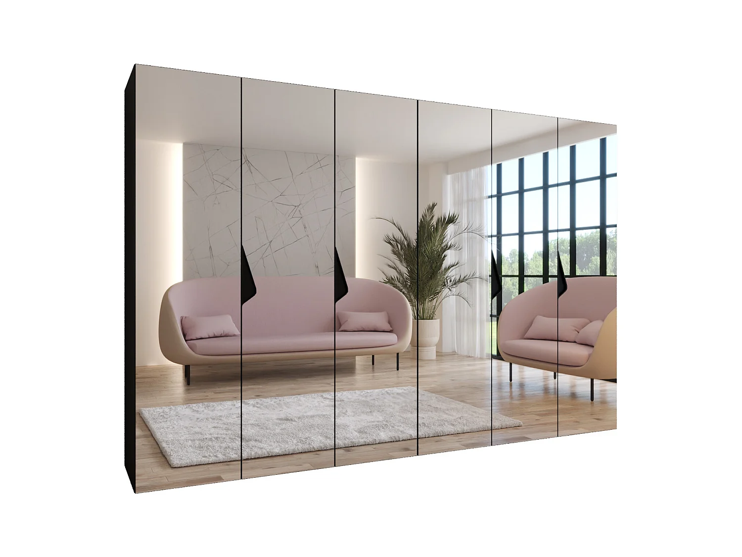 Drehtürenschrank Sandi 3 300 (150x2) / 202 / 52 (Schwarz + Griffe: Schwarz)