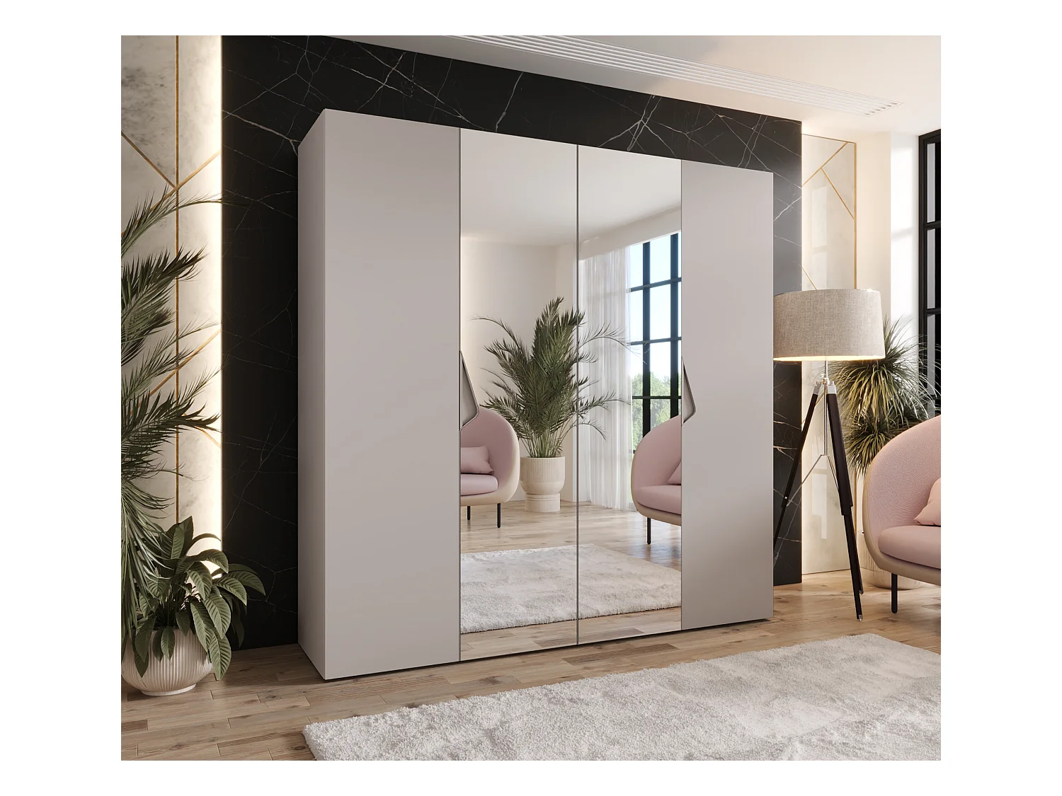 Armoire à portes battantes Sandi 2 200 / 202 / 52 (Cachemire + poignées: Cachemire)