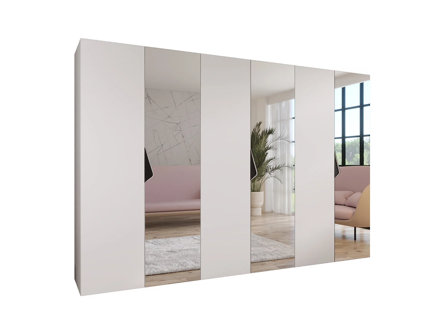 Drehtürenschrank Sandi 2 300 (100x3) / 202 / 52 (Weiß + Griffe: Schwarz)