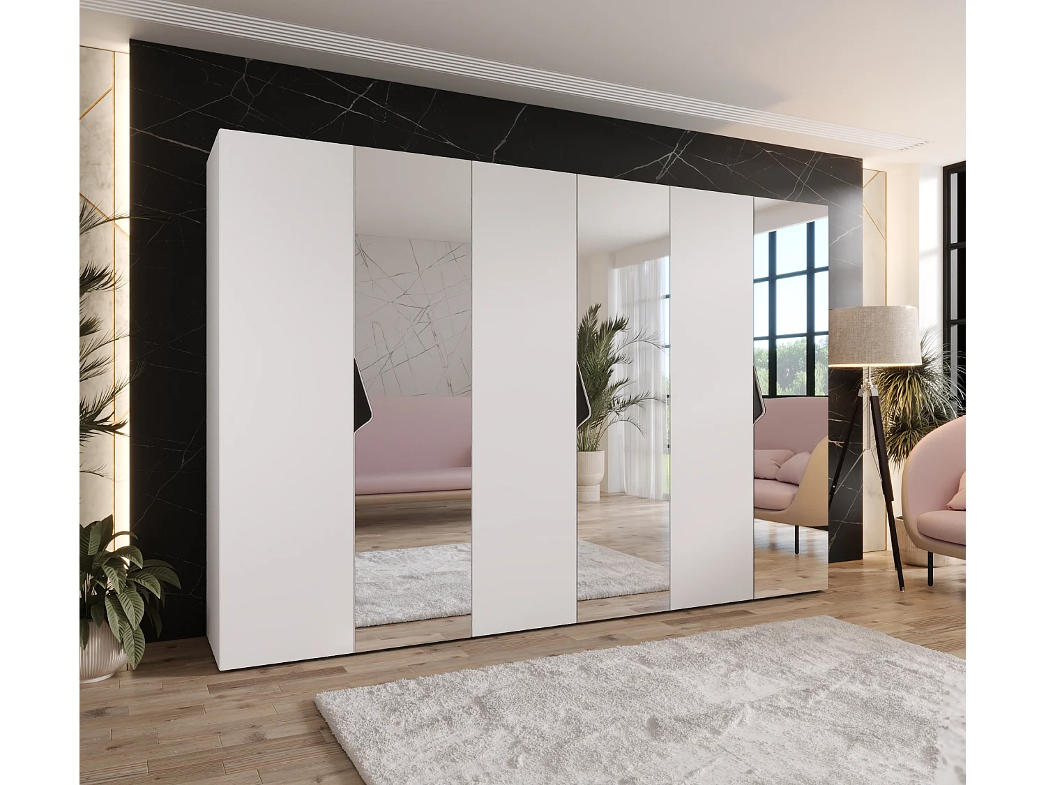 Armoire à portes battantes Sandi 2 300 (100x3) / 202 / 52 (Blanc + poignées: Noir)