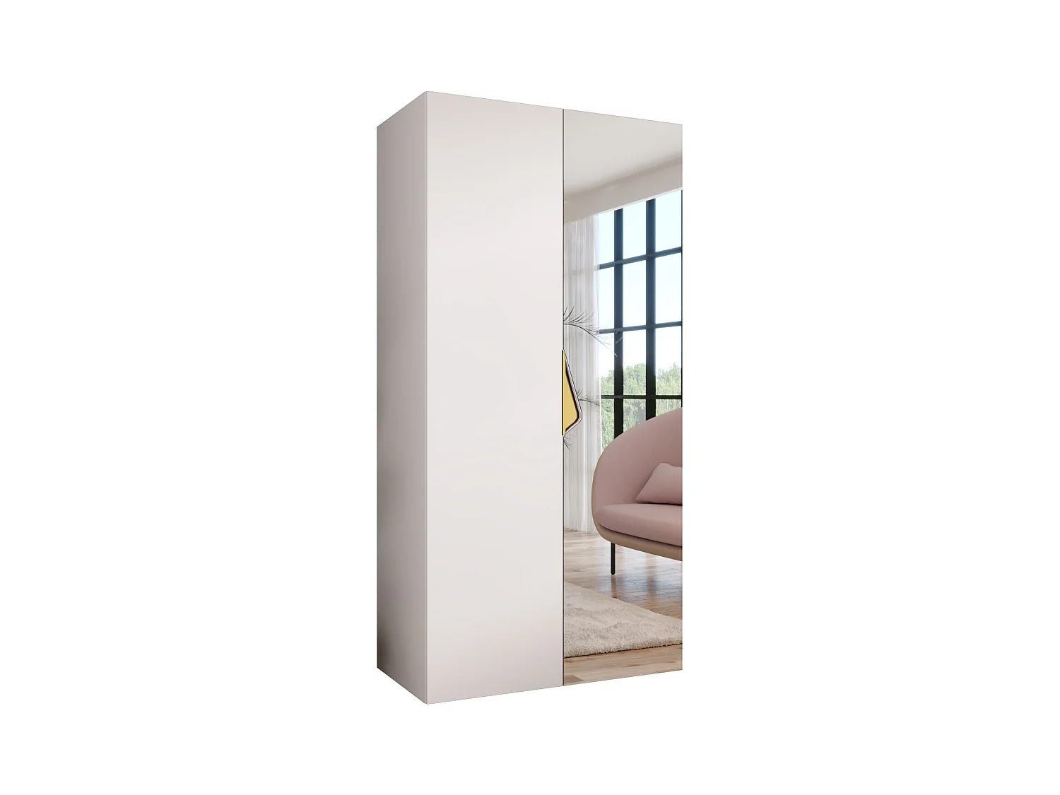 Drehtürenschrank Sandi 2 100 / 202 / 52 (Weiß + Griffe: Gold)