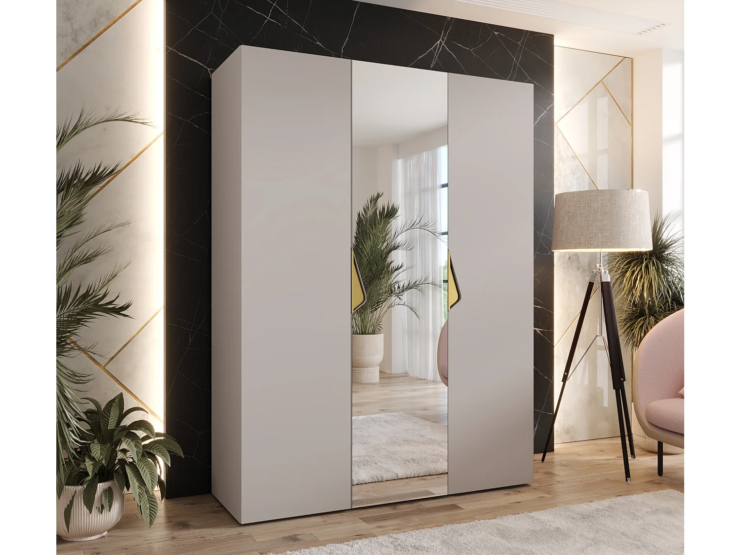 Armoire à portes battantes Sandi 2 150 / 202 / 52 (Cachemire + poignées: Gold)