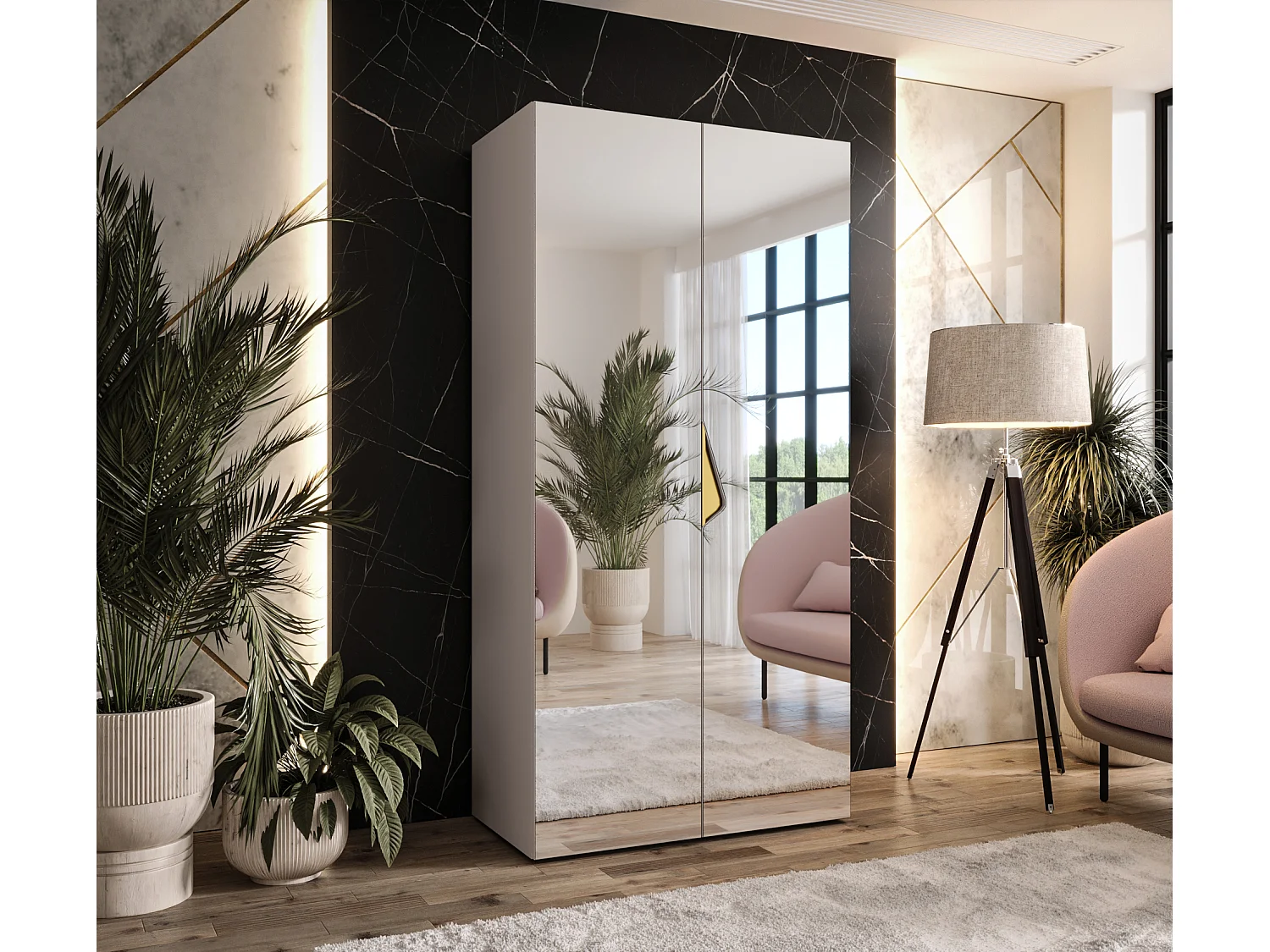 Armoire à portes battantes Sandi 3 100 / 202 / 52 (Cachemire + poignées: Gold)