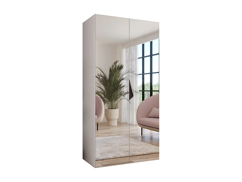 Armoire à portes battantes Sandi 3 100 / 202 / 52 (Blanc + poignées: Noir)