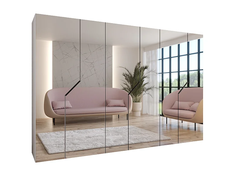 Armoire à portes battantes Andrew 3 300 / 202 / 52 (Blanc + poignées: Noir)