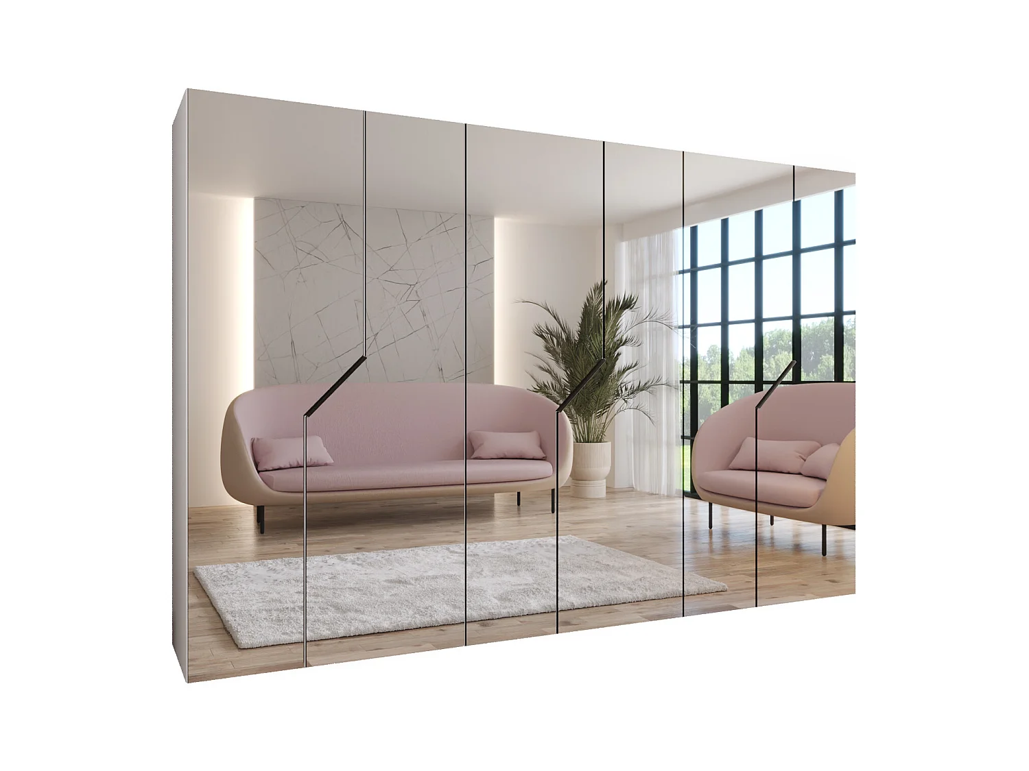 Drehtürenschrank Andrew 3 300 / 202 / 52 (Weiß + Griffe: Schwarz)